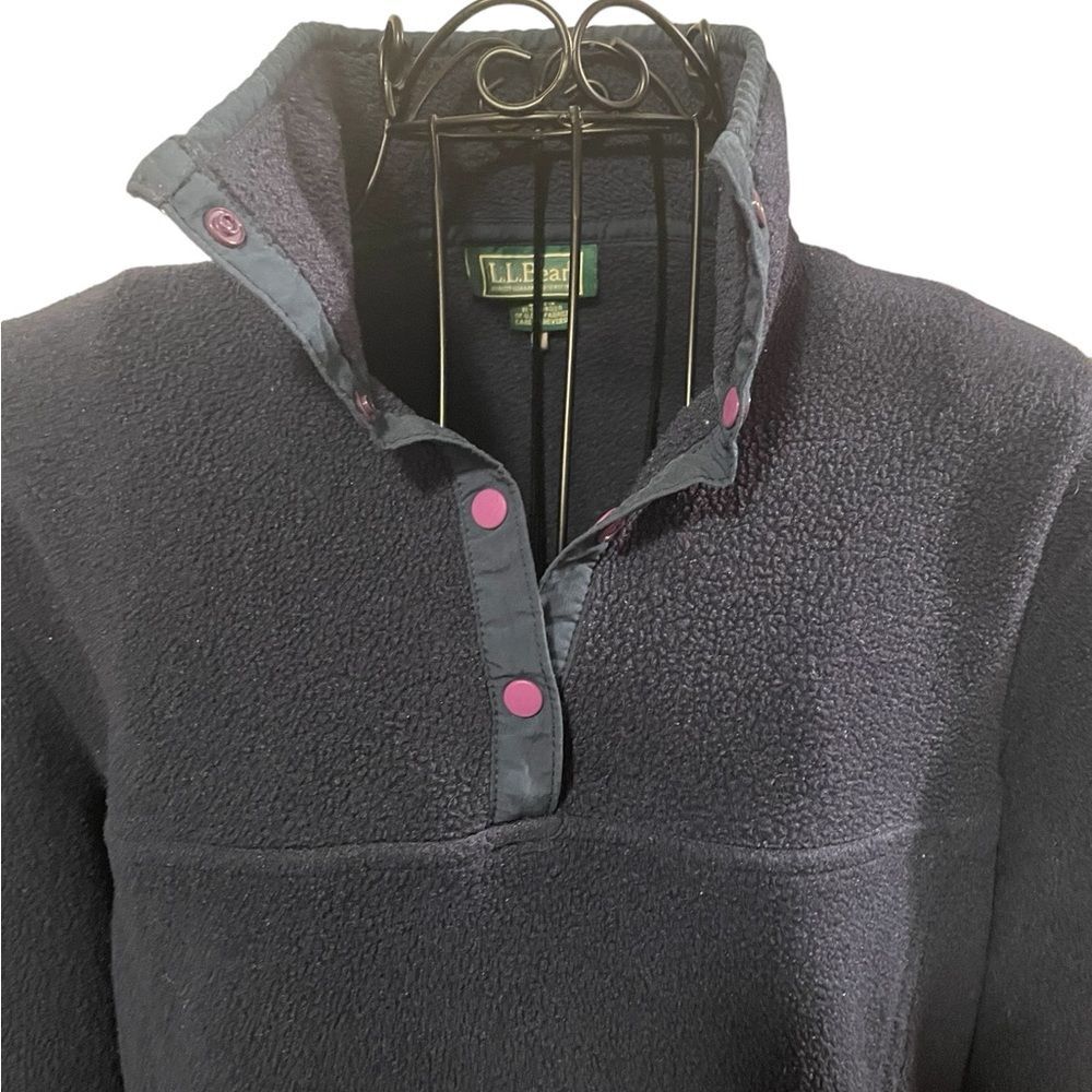 Vintage LL Bean Snap Pullover Fleece Blue Sweater Sweatshirt Women Size Medium - Picture 5 of 10